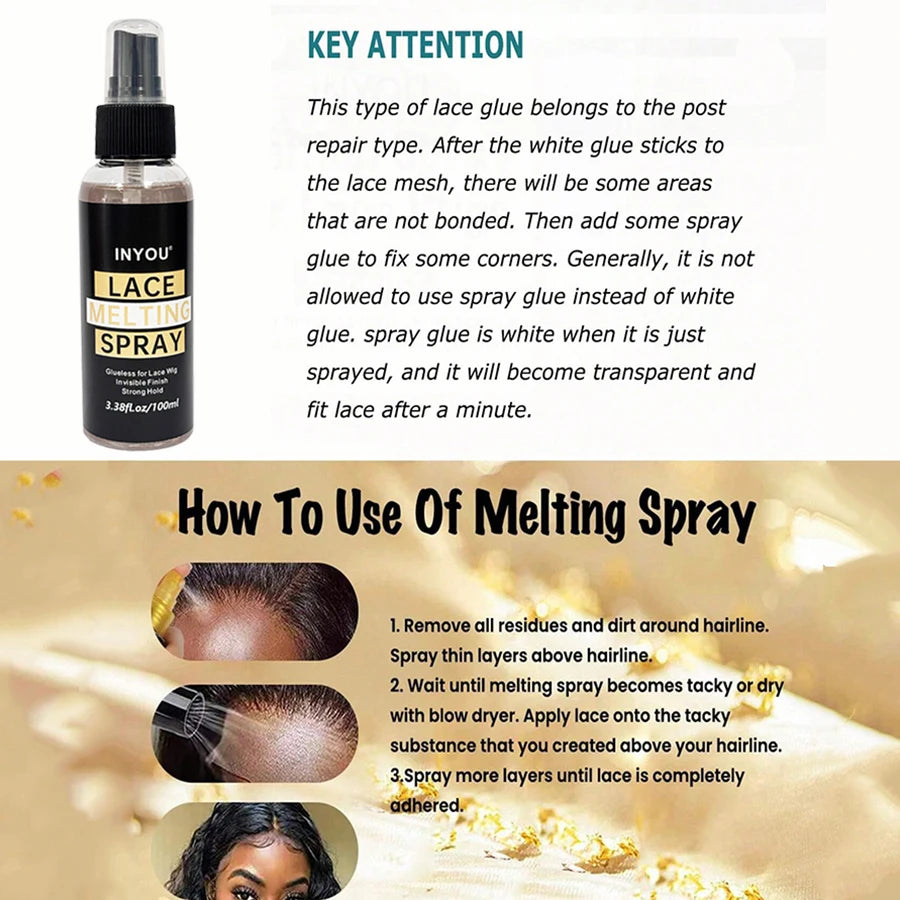 100ml Lace Wig Melting & Holding Spray – Strong Hold Adhesive for Lace Front Wigs