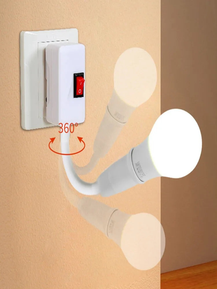 Flexible E27 Tube Lamp Holder with EU Plug & Switch – Rotatable Wall-Mounted Bulb Socket