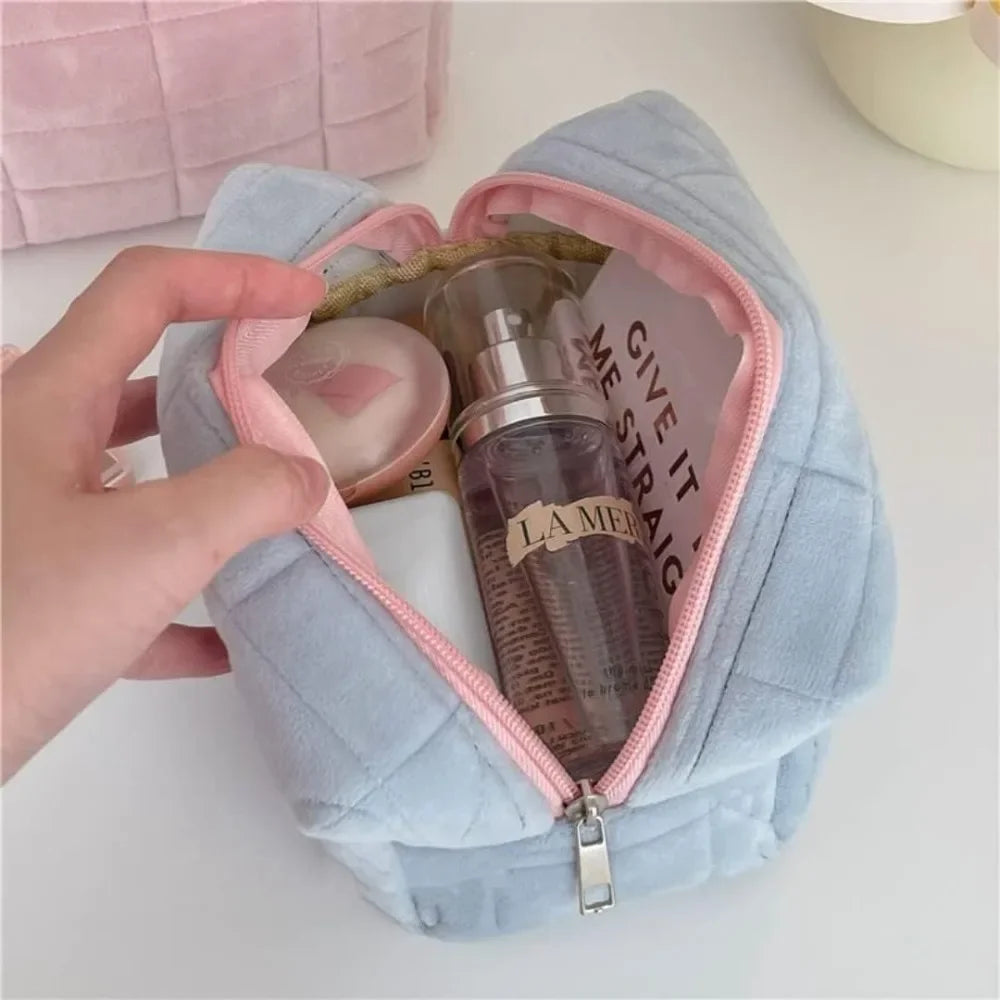 Cute Plush Makeup Bag for Women – Small Portable Travel Cosmetic & Toiletry Storage Bag with Zipper