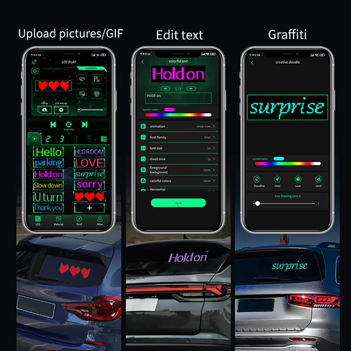 RGB LED Car Sign – Programmable LED Matrix Pixel Panel with Bluetooth App Control, Flexible Animated Display