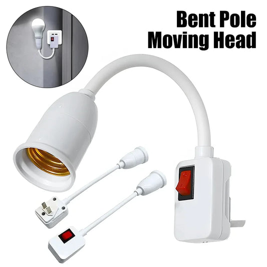 Flexible E27 Tube Lamp Holder with EU Plug & Switch – Rotatable Wall-Mounted Bulb Socket