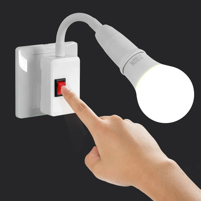 Flexible E27 Tube Lamp Holder with EU Plug & Switch – Rotatable Wall-Mounted Bulb Socket