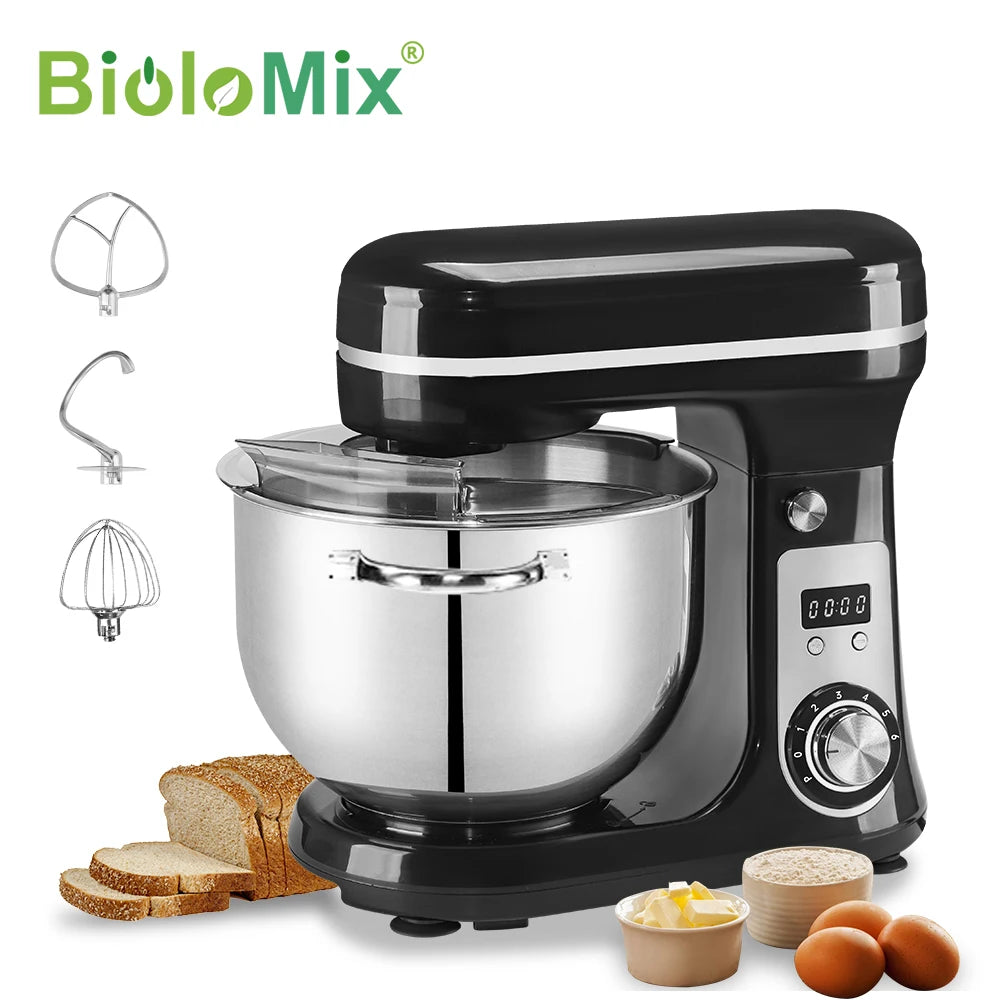 BioloMix 6-Speed Kitchen Stand Mixer – 1200W Quiet Motor, 6L Bowl