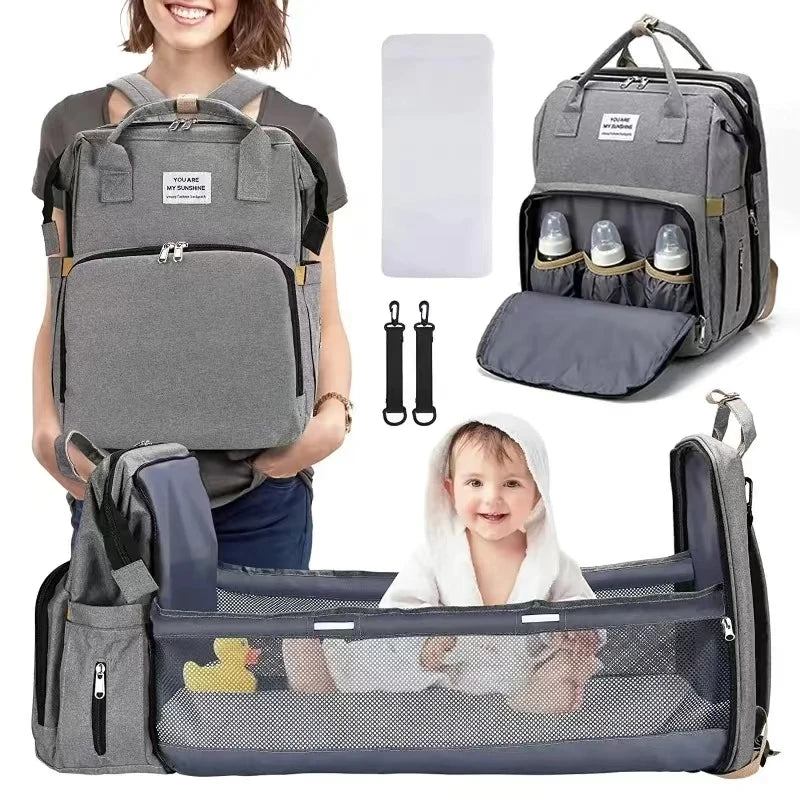 Foldable Baby Diaper Bag with Changing Station – Insulated Pocket, Large Capacity, Multifunctional Double-Shoulder Mommy Bag