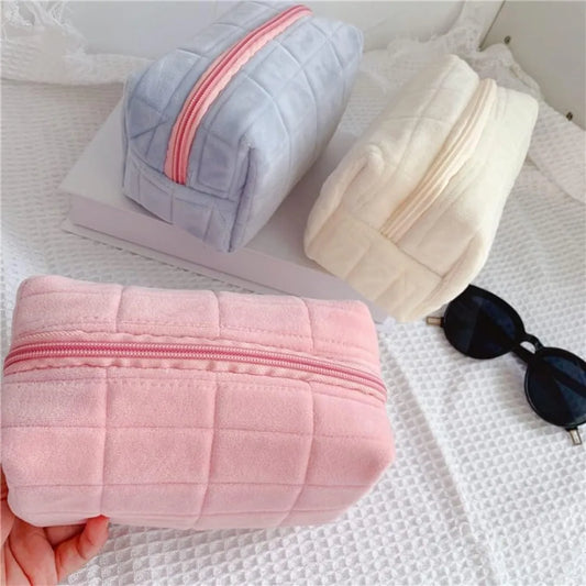 Cute Plush Makeup Bag for Women – Small Portable Travel Cosmetic & Toiletry Storage Bag with Zipper