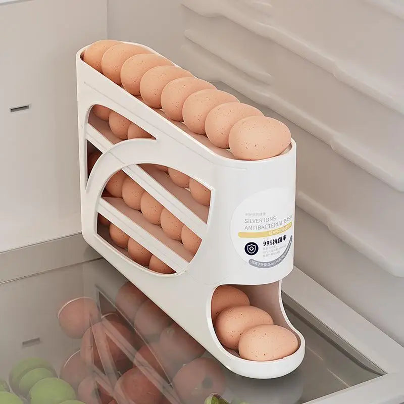 4-Tier Auto-Rolling Egg Dispenser – Reusable Kitchen Egg Storage Rack Organizer