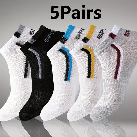 Men’s Anti-Slip Ankle Boat Socks – 5 Pairs, Breathable & Anti-Odor