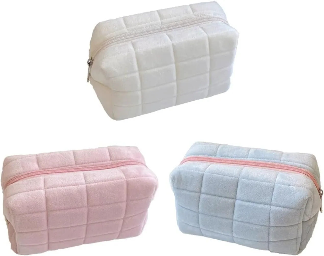 Cute Plush Makeup Bag for Women – Small Portable Travel Cosmetic & Toiletry Storage Bag with Zipper