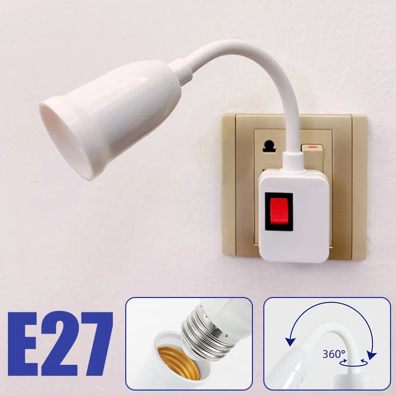 Flexible E27 Tube Lamp Holder with EU Plug & Switch – Rotatable Wall-Mounted Bulb Socket