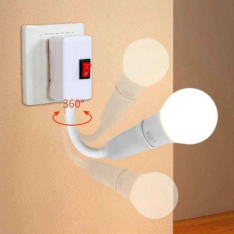 Flexible E27 Tube Lamp Holder with EU Plug & Switch – Rotatable Wall-Mounted Bulb Socket