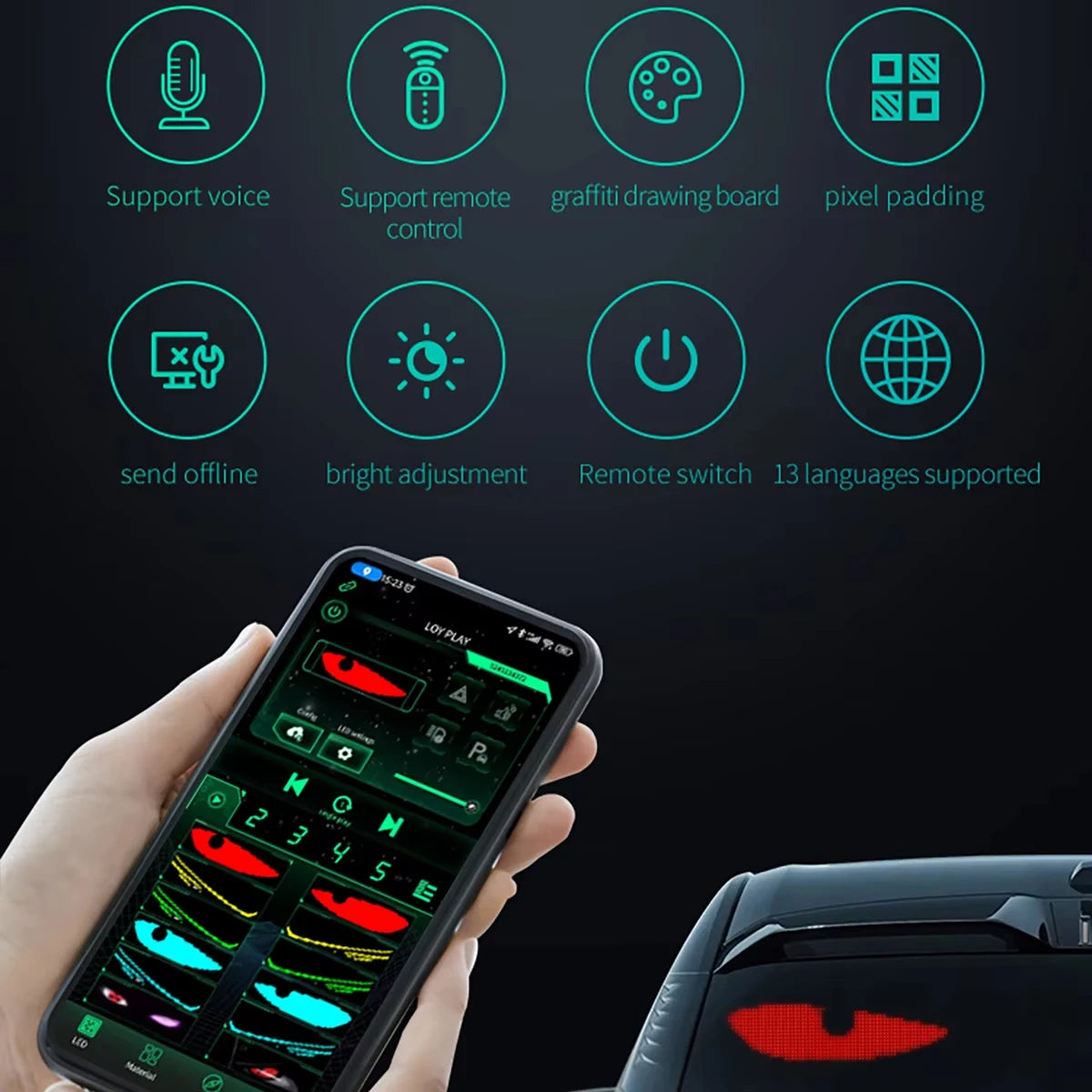 RGB LED Car Sign – Programmable LED Matrix Pixel Panel with Bluetooth App Control, Flexible Animated Display