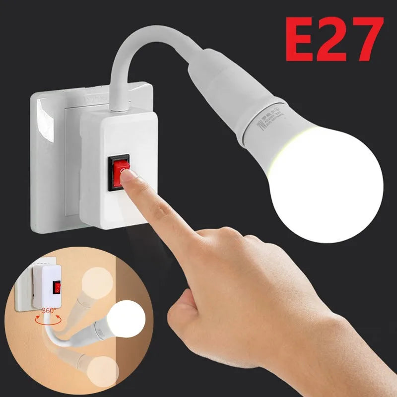 Flexible E27 Tube Lamp Holder with EU Plug & Switch – Rotatable Wall-Mounted Bulb Socket
