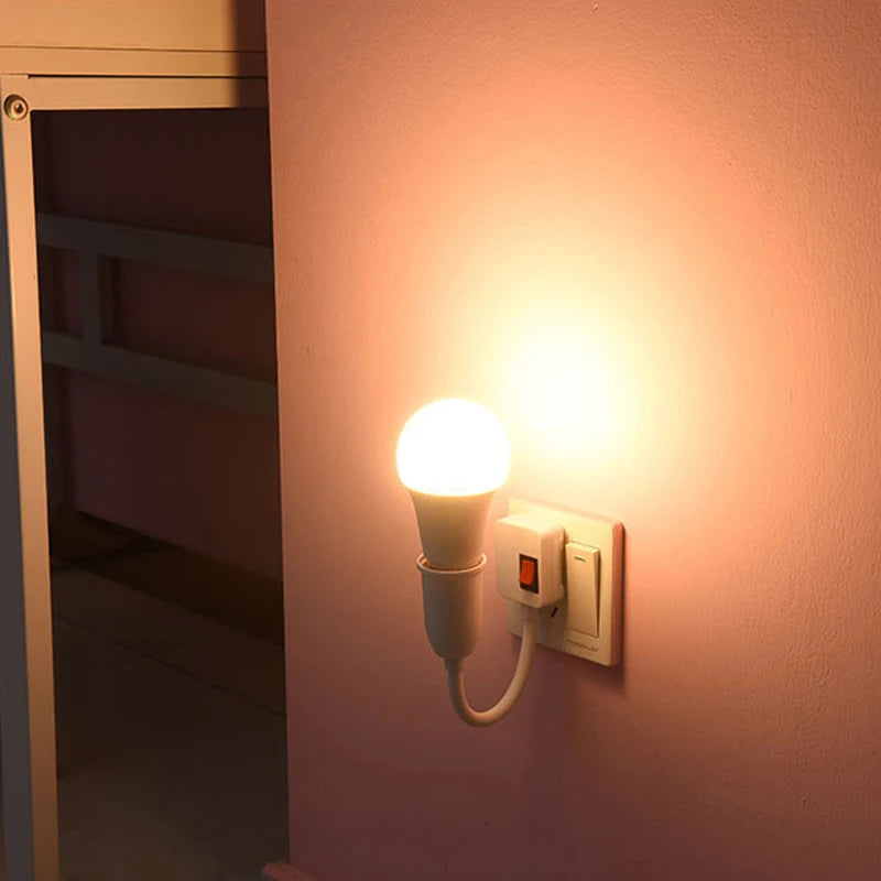 Flexible E27 Tube Lamp Holder with EU Plug & Switch – Rotatable Wall-Mounted Bulb Socket