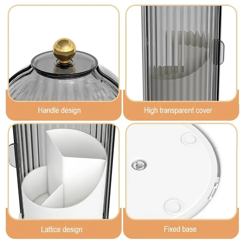 360° Rotating Makeup Brush Holder with Cover – Luxury Cosmetics Organizer for Lipstick, Eyebrow Pencils & Eyeshadow